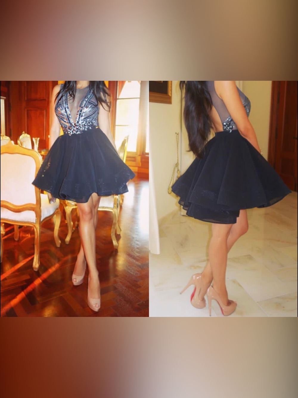 Walter Mendez Couture Black Beaded Cocktail Dress Size 2 Gala Pageant Formal